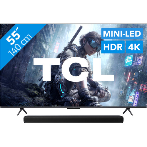 TCL QD Mini-led 55" T8D (2026) + TCL S45H 2.0 Soundbar (televisie)