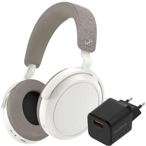 Sennheiser Momentum 4 Wireless Wit + BlueBuilt Quick Charge Oplader met Usb A Poort 18W (hoofdtelefoon)