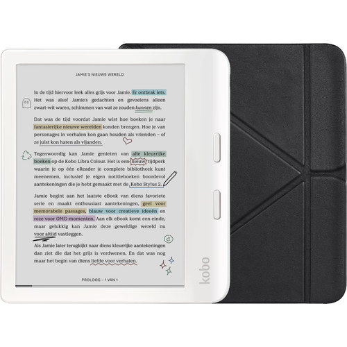Kobo Libra Colour Wit + BlueBuilt Book Case Zwart (e-reader)
