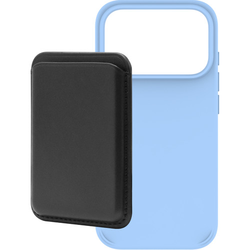 BlueBuilt MagSafe Hoesje iPhone 18 Pro Lichtblauw + Kaarthouder Leer Zwart (telefoonhoesje)