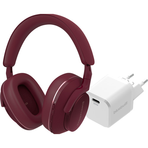 Bowers & Wilkins Px7 S2e Rood + BlueBuilt Power Delivery Oplader met Usb C Poort 20W Wit (hoofdtelefoon)