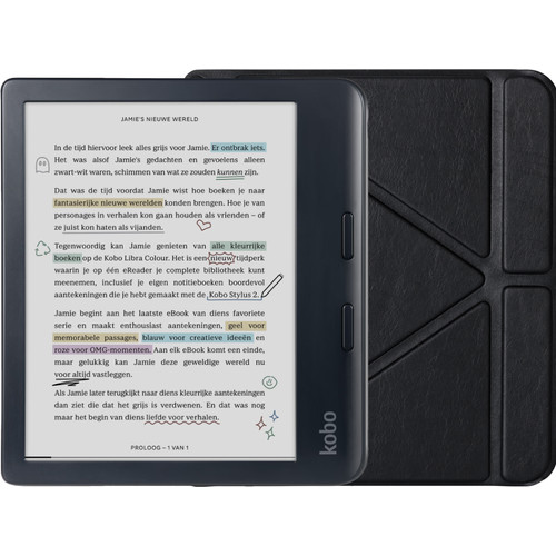 Kobo Libra Colour Zwart + BlueBuilt Book Case Zwart (e-reader)