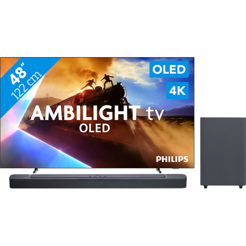 Philips Ambilight 48'' OLED760 4K (2025) + JBL Bar 2.1 Deep Bass MK2 Zwart (televisie)