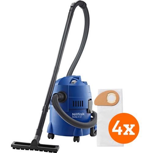 Nilfisk Buddy II 12 + Nilfisk Stofzakken voor Buddy II (4x) (bouwstofzuiger)