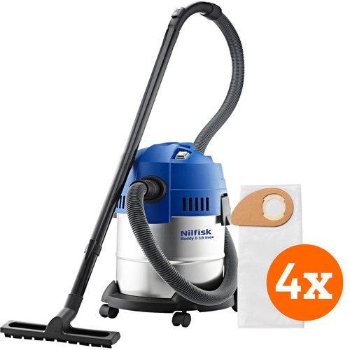 Nilfisk Buddy II 18 Inox + Nilfisk Stofzakken voor Buddy II (4x) (bouwstofzuiger)