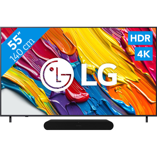 LG 55" QNED82 4K (2025) + Sonos Ray Zwart (televisie)