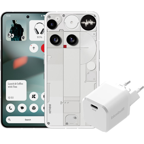 Nothing Phone (3) 256GB Wit 5G + BlueBuilt Oplader met Usb C Poort 45W Wit (mobiele telefoon)