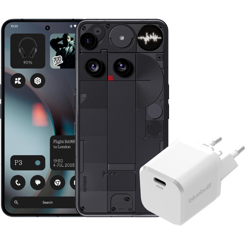 Nothing Phone (3) 512GB Zwart 5G + BlueBuilt Oplader met Usb C Poort 45W Wit (mobiele telefoon)