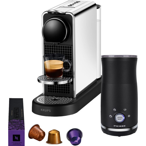Krups Nespresso CitiZ Platinum XN610D RVS + Pierre Melkopschuimer (cup- en padmachine)