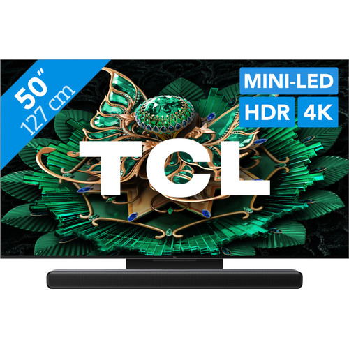 TCL 50" QD Mini-led C71K 4K (2025) + TCL S45H 2.0 Soundbar (televisie)