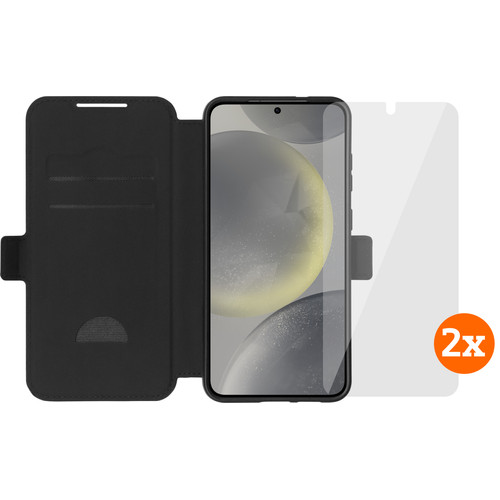 BlueBuilt Galaxy S25 Plus Book Case Zwart + Screenprotector Glas Duo Pack (telefoonhoesje)