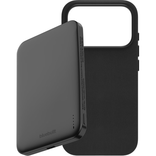 BlueBuilt MagSafe Hoesje iPhone 18 Pro Leer Zwart + Powerbank 5.000 mAh Grijs (telefoonhoesje)