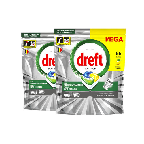 Dreft Vaatwastabletten Platinum All In One - Duo Pack (132 stuks)