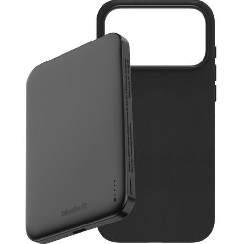 BlueBuilt MagSafe Hoesje iPhone 18 Pro Max Leer Zwart + Powerbank 5.000 mAh Grijs (telefoonhoesje)