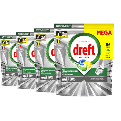 Dreft Vaatwastabletten Platinum All In One - 4-pack (264 stuks)