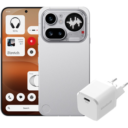 Nothing Phone (4a) Pro 256GB Zilver 5G + BlueBuilt Oplader met Usb C Poort 45W Wit (mobiele telefoon)