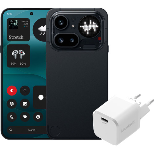 Nothing Phone (4a) Pro 256GB Zwart 5G + BlueBuilt Oplader met Usb C Poort 45W Wit (mobiele telefoon)