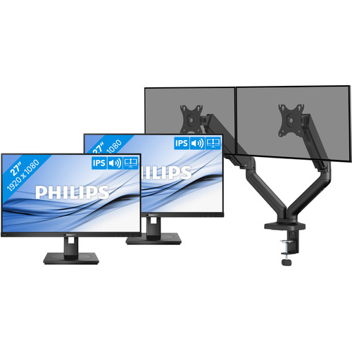 Philips 272B1G/00 Duo Pack + BlueBuilt Monitorarm Mechanische Veer voor 2 Monitoren