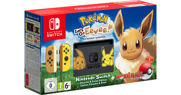 Pack nintendo switch néon + pokemon let's go evoli + boitier bleu