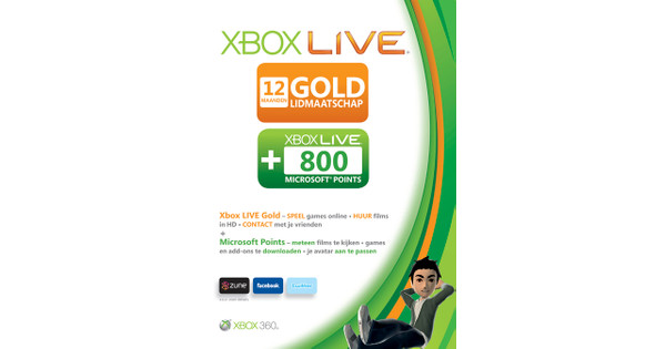 Microsoft Xbox 360 Live Gold Abonnement 12 Mnd + 800 Points