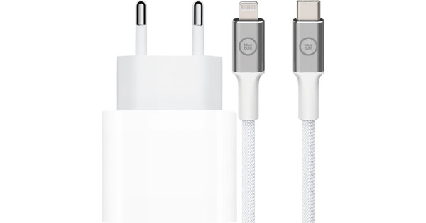 Apple Power Delivery Charger 20W + BlueBuilt Lightning Cable 1.5m Nylon White