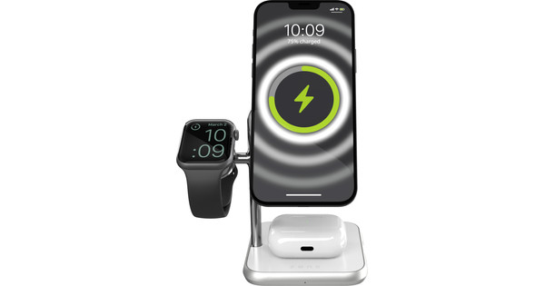 Zens 3-in-1 MagSafe Wireless Charger 15W with Stand and Watch Stand White