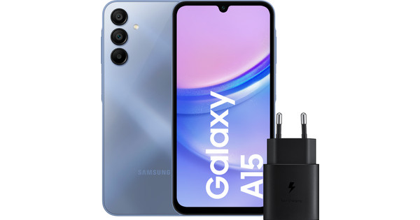 Samsung Galaxy A15 128GB Blue 5G + Samsung Charger 25W Black