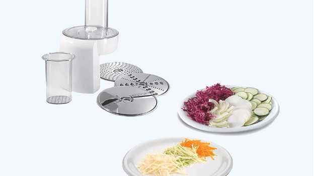 foodprocessor opzetstuk met rasp- en snijbladen