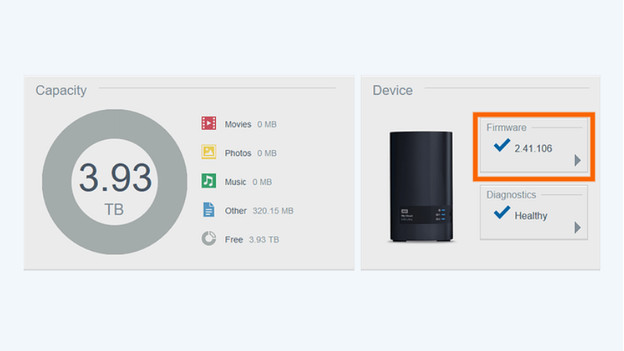 Controleer of de firmware van je NAS up to date is, in het geval van dit voorbeeld is dat nog niet zo