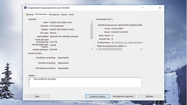 Outil de diagnostic DirectX sur Windows 10.