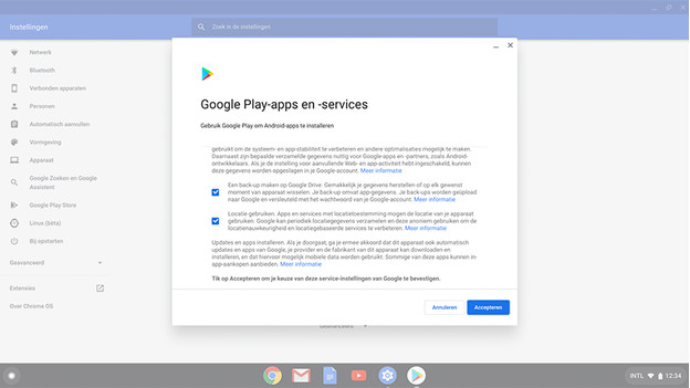 Algemene voorwaarden van de Google Play Store op een Chromebook accepteren. 