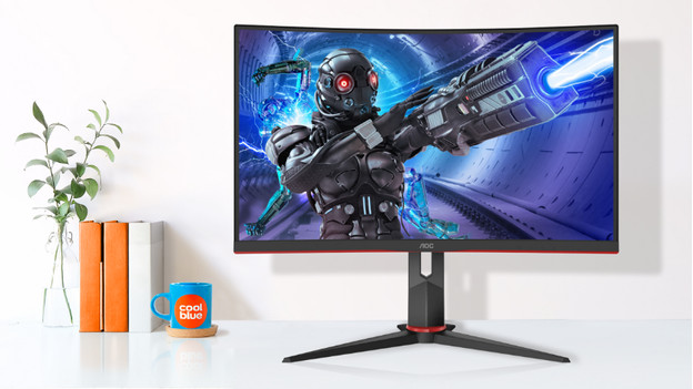 Een 4K AOC monitor op een Coolblue tafel