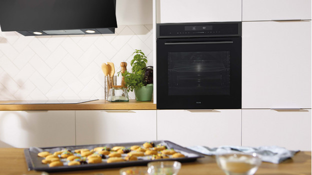 Built-in oven in kitchen cabinet