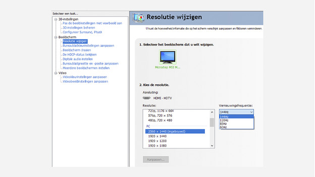 Resolutie en verversingssnelheid beeldscherm aanpassen