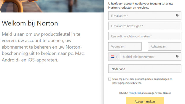 Create Norton account