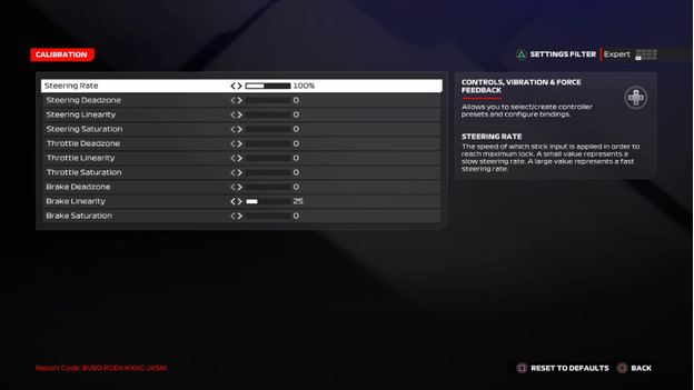 calibrage volant de course F1 24