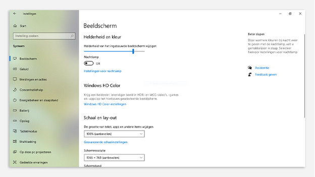 Helderheid in windows beeldscherm instellingen 