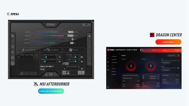 You can use MSI Afterburner and MSI Dragon Center to overclock