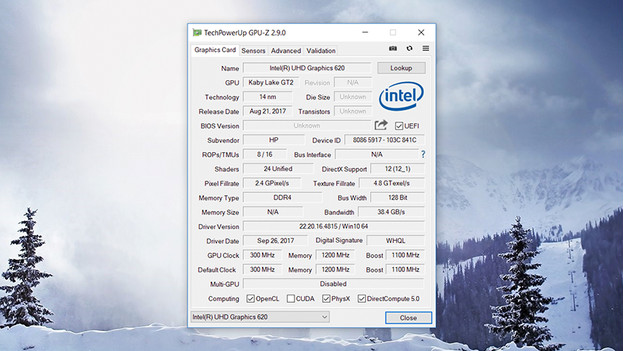 TechPowerUp GPU-Z op Windows 10. 