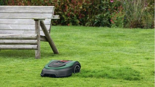 Bosch Indego robot lawn mower in garden