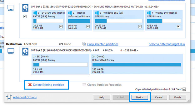 Supprimer les partitions existantes