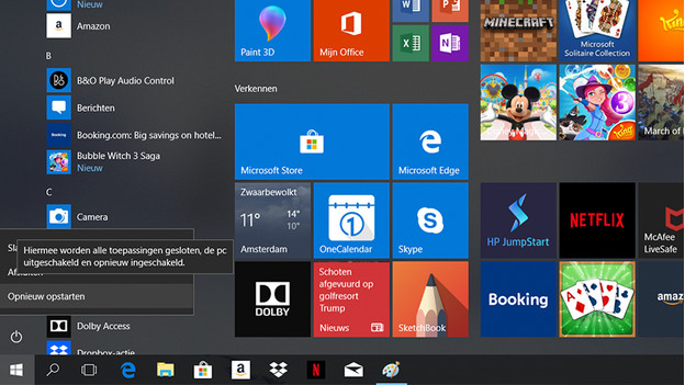 Redémarrer via le menu Windows dans Windows 10.