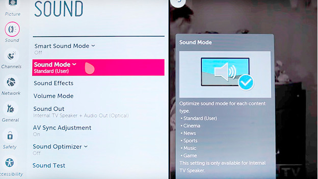 Sound settings on a TV