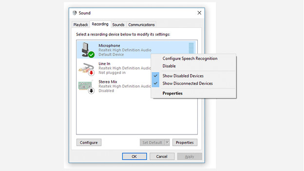 Bekijk de properties van je microfoon