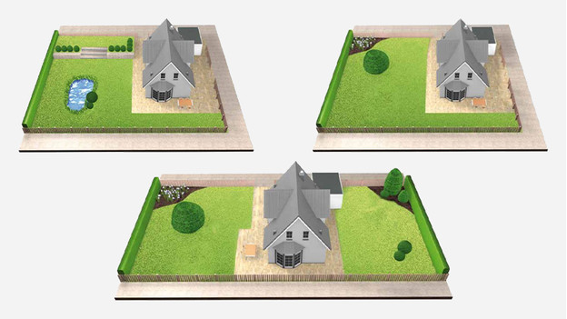 Croquis de jardins avec une ou plusieurs sections de pelouse