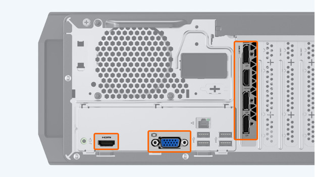 Connexion VGA, DisplayPort, HDMI et DVI.