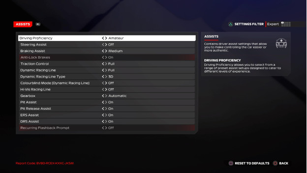 F1 24 assists settings