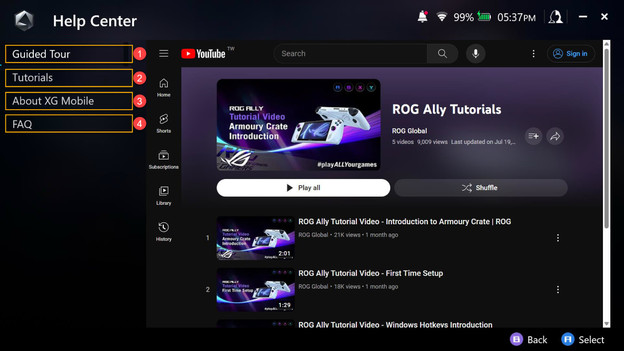 Help Center sur ASUS ROG Ally