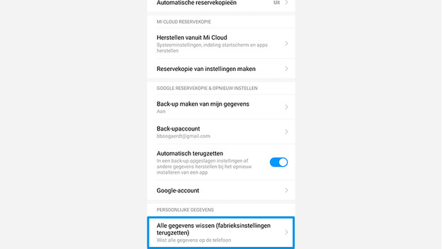 Xiaomi reset alle gegevens wissen