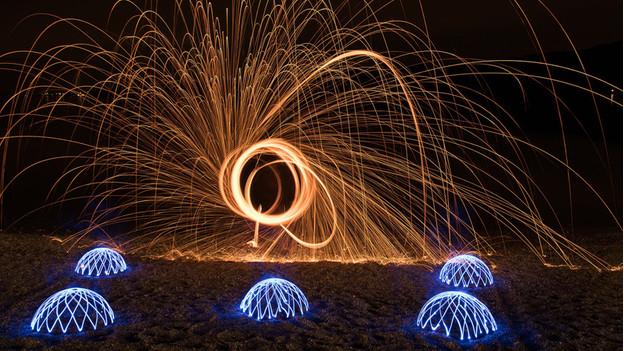 Light Painting with Light Tubes and Burning Steel Wool